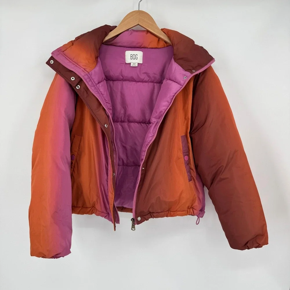 BDG Urban Outfitters Isla Funnel Neck Ombre Puffer Jacket Orange/Purple Small